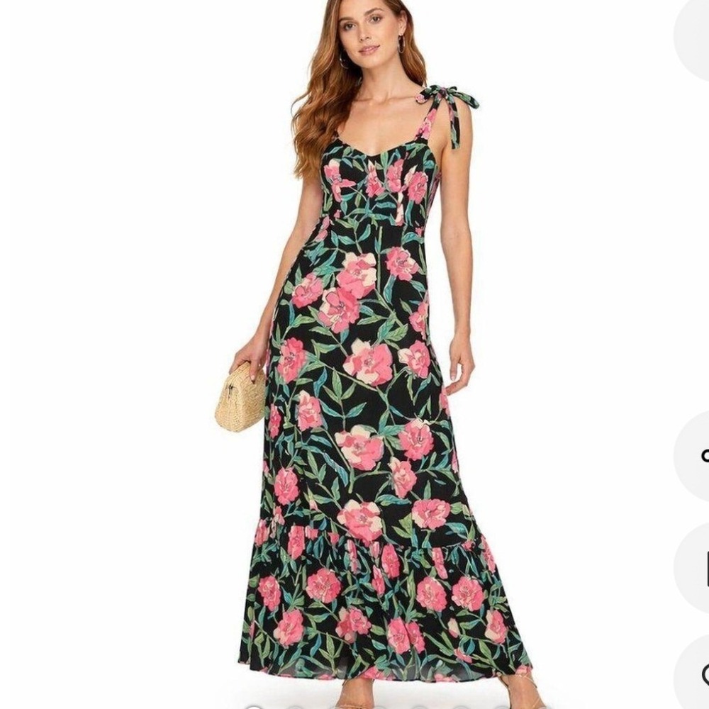 Lulus Glorious Garden Floral Velvet Burnout Tie-Strap Midi Dress Black Large
